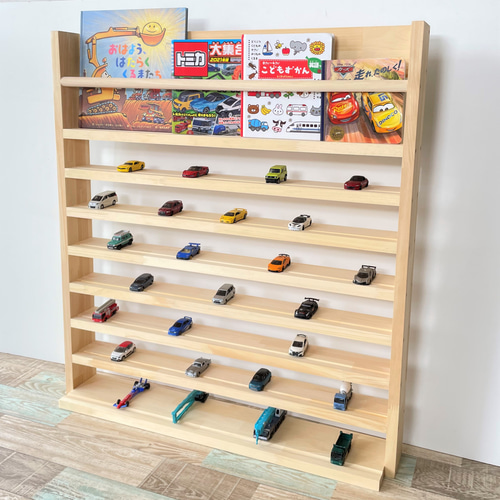 ミニカー棚7段＋絵本棚 ナチュラル【2026年1月中旬～3月中旬頃発送予定