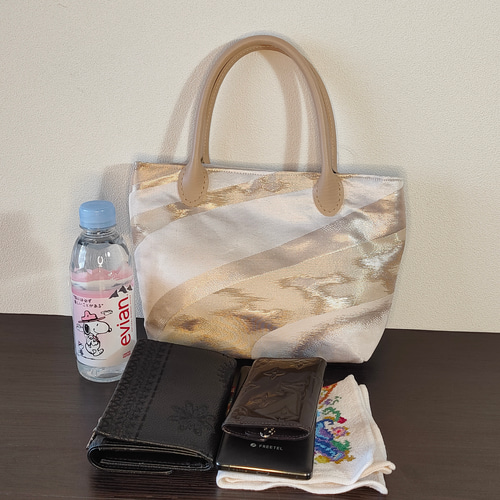 No4 佐賀錦 小さめ 正絹 帯バッグ 着物リメイク 未使用帯使用