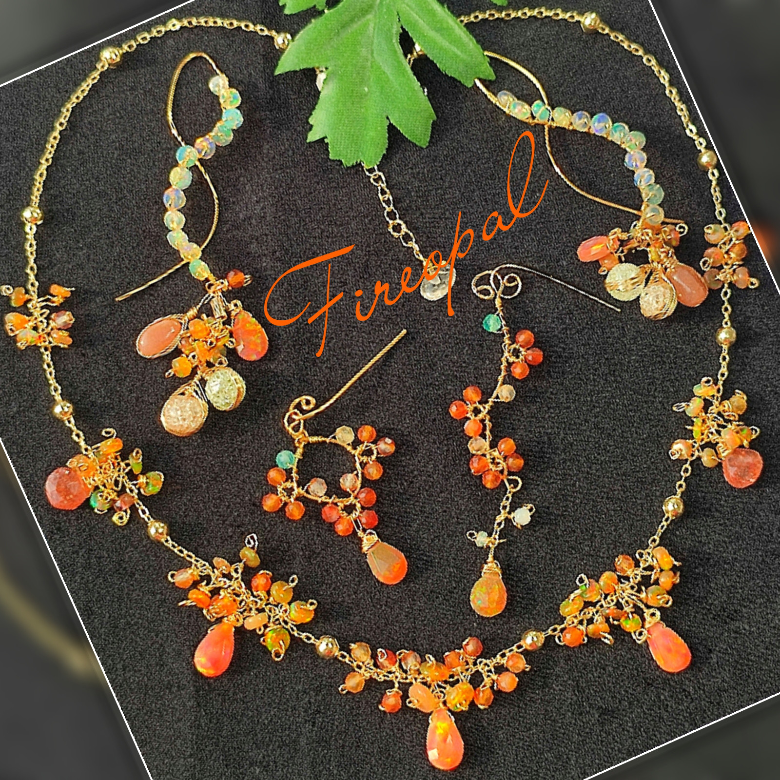 14Kgf  最高品質 全遊色ファイヤーオパール サンストーン　ネックレス 誕生石　贈り物　お出かけ 遊色　エチオピアン