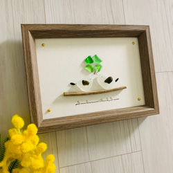 かんたろ　オーダー受付　シーグラス／天然石／フレームアート／壁掛け／原画 シーグラスアート 小鳥 ウェルカムスペース 北欧 ガラス細工 海の宝石