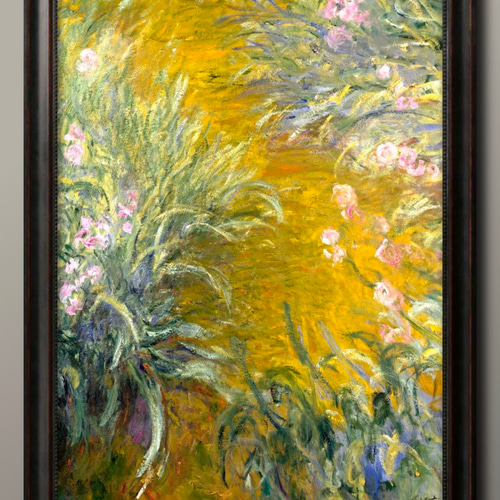 クロード・モネ作　モネの庭アイリス　ジークレー版画【特注品】 モネ モネの庭、アイリス ジクレーキャンバス複製画 額装品