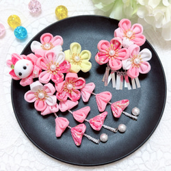 華やか＊七五三 髪飾り つまみ細工 うさぎ ピンク 銀ビラ 3歳 7歳 753