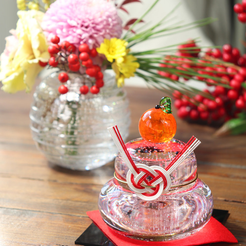 ガラスのきらめき鏡餅（透明な橙）」 スウェーデンクリスタル 上品