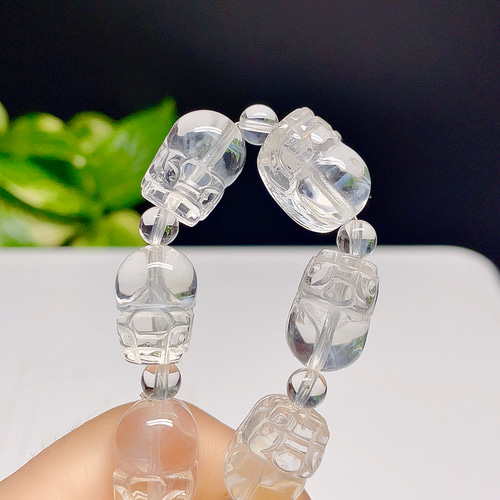 高品質】 エンジェルラダークォーツ ブレスレット 水晶 ヒキュウ彫刻 