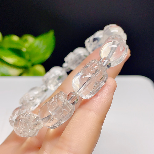 【高品質】 エンジェルラダークォーツ  ブレスレット　水晶　ヒキュウ彫刻　貔貅水晶