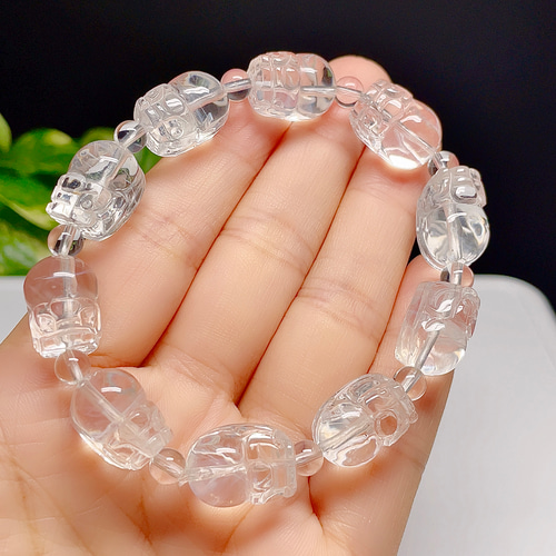 高品質】 エンジェルラダークォーツ ブレスレット 水晶 ヒキュウ彫刻  