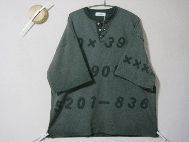 １点　ワッフル　ヘンリーネック【計算式】オールナンバー　ビックシルエット　カフェ／ガーデニング／Ｖネック