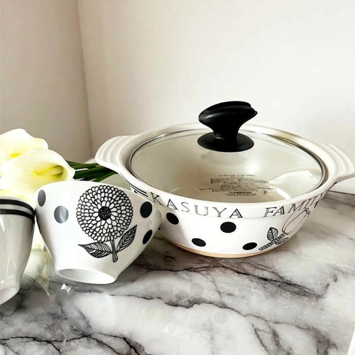 名入れ可能 両手鍋 ガラス蓋 20/24センチ 土鍋 北欧 北欧インテリア