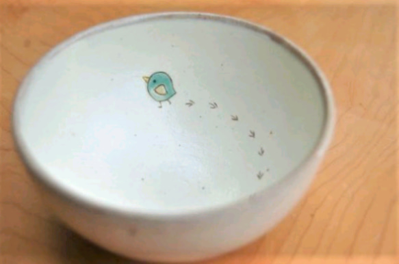 【Y様専用ページ】めし碗　とりのおさんぽ 水色 中サイズ 1枚目の画像