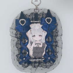 猫耳 リボン チェキケース ブラック×ブルー 青 ♡量産型地雷系