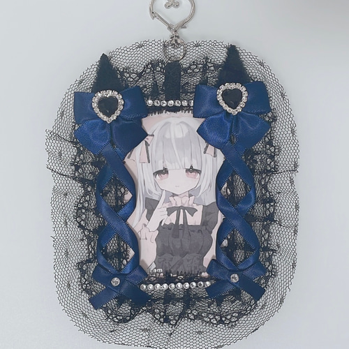 猫耳 リボン チェキケース ブラック×ブルー 青 ♡量産型地雷系