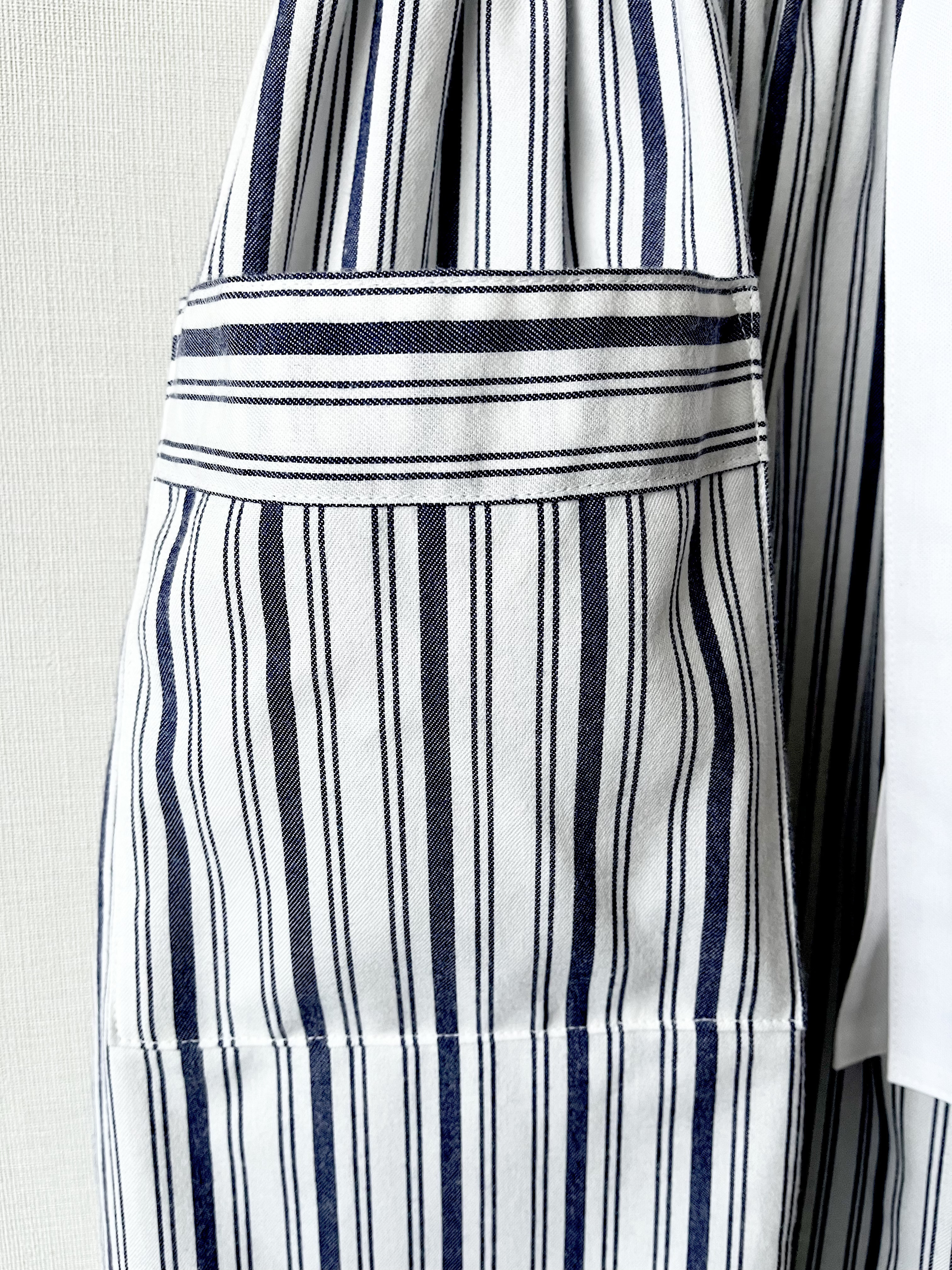 フレンチカントリーなストライプロングギャザーエプロン(ホルターネックタイプ)