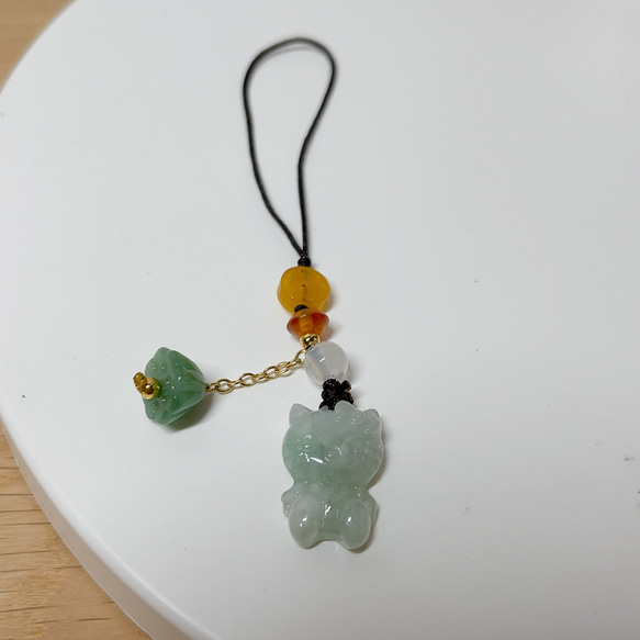 新入荷】本翡翠保証‼️天然A貨翡翠 猫ちゃんの翡翠ストラップ 