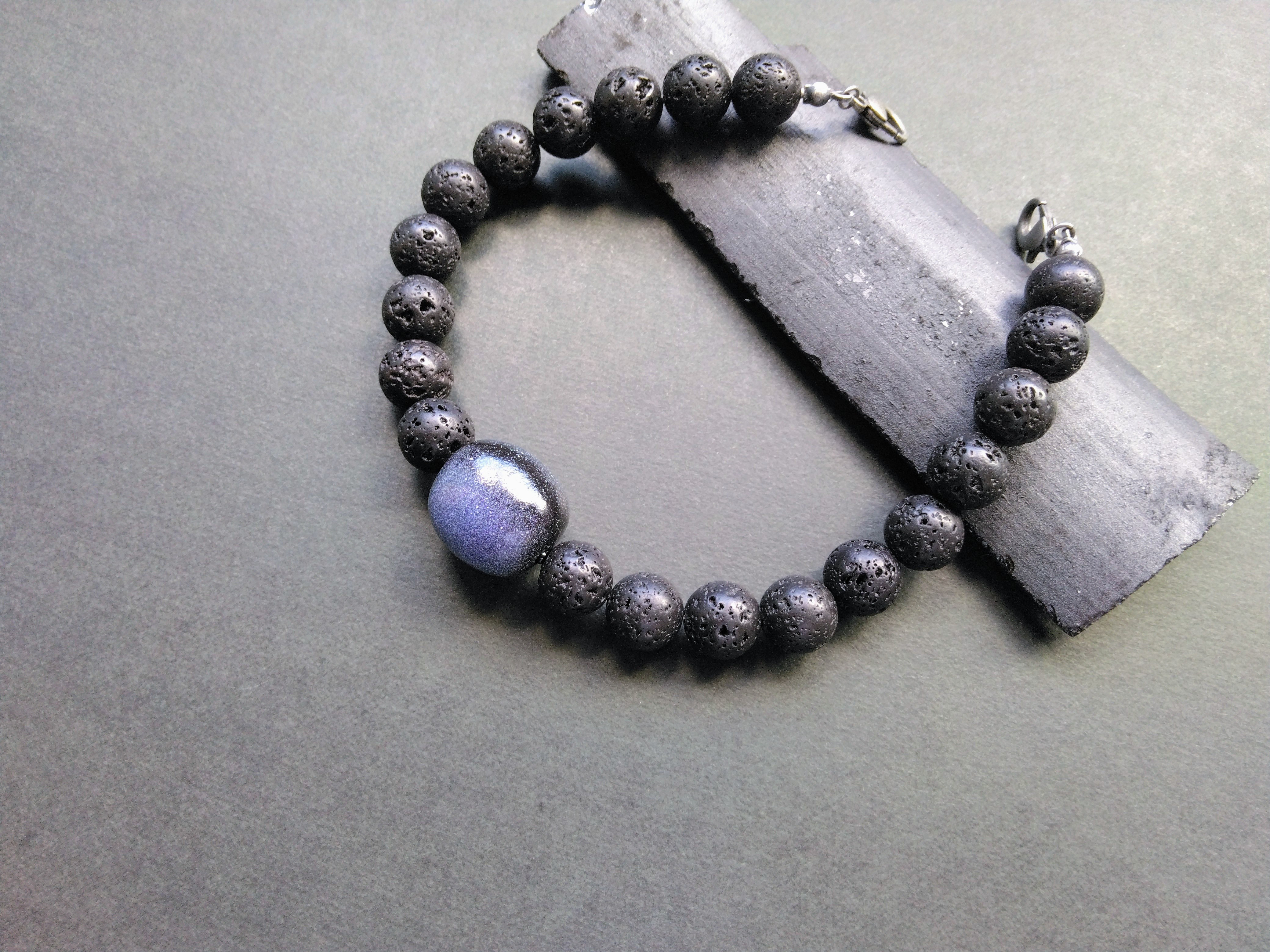 羽織紐【男物】＊＊＊ブラックラバ+天目ビーズ＊＊＊