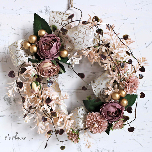 シックモダンなオータムリボンリース リース Y's Flower ワイズ