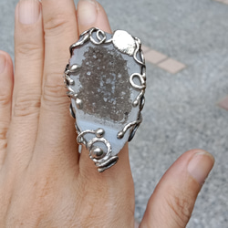 晶洞原礦手工銀戒 純銀戒指~ 「聚」~ Geode Silver Ring 第15張的照片