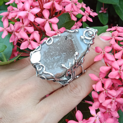 晶洞原礦手工銀戒 純銀戒指~ 「聚」~ Geode Silver Ring 第1張的照片