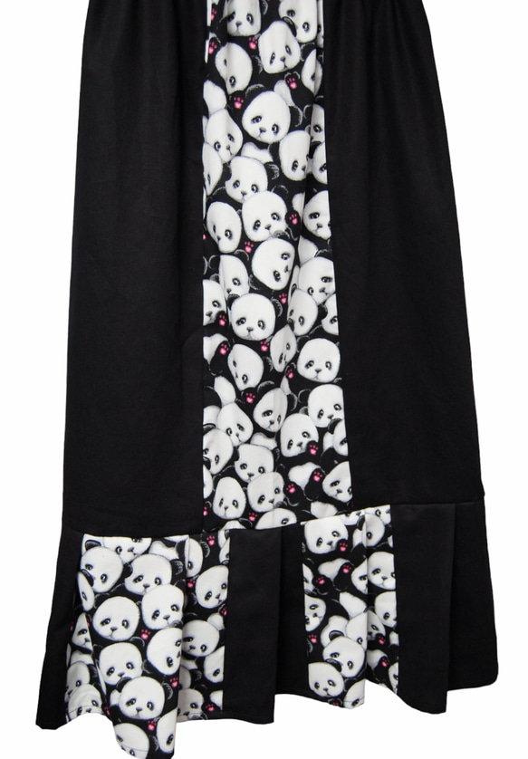 パンダ×ブラック　ミックス　裾プリーツ　ロングスカート 6枚目の画像