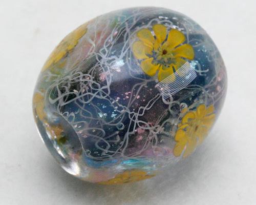 花とんぼ玉 ムーンビーム 黄花 ペンダントトップ とんぼ玉作家・降矢