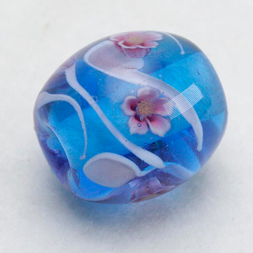 花とんぼ玉 赤花 ブルー ペンダントトップ とんぼ玉作家・降矢貴仁