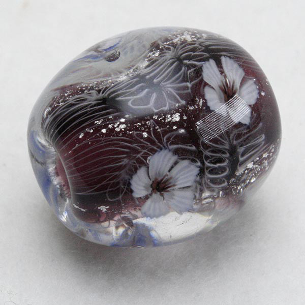 花とんぼ玉　赤花　ダークパープル　レース　キラキラ