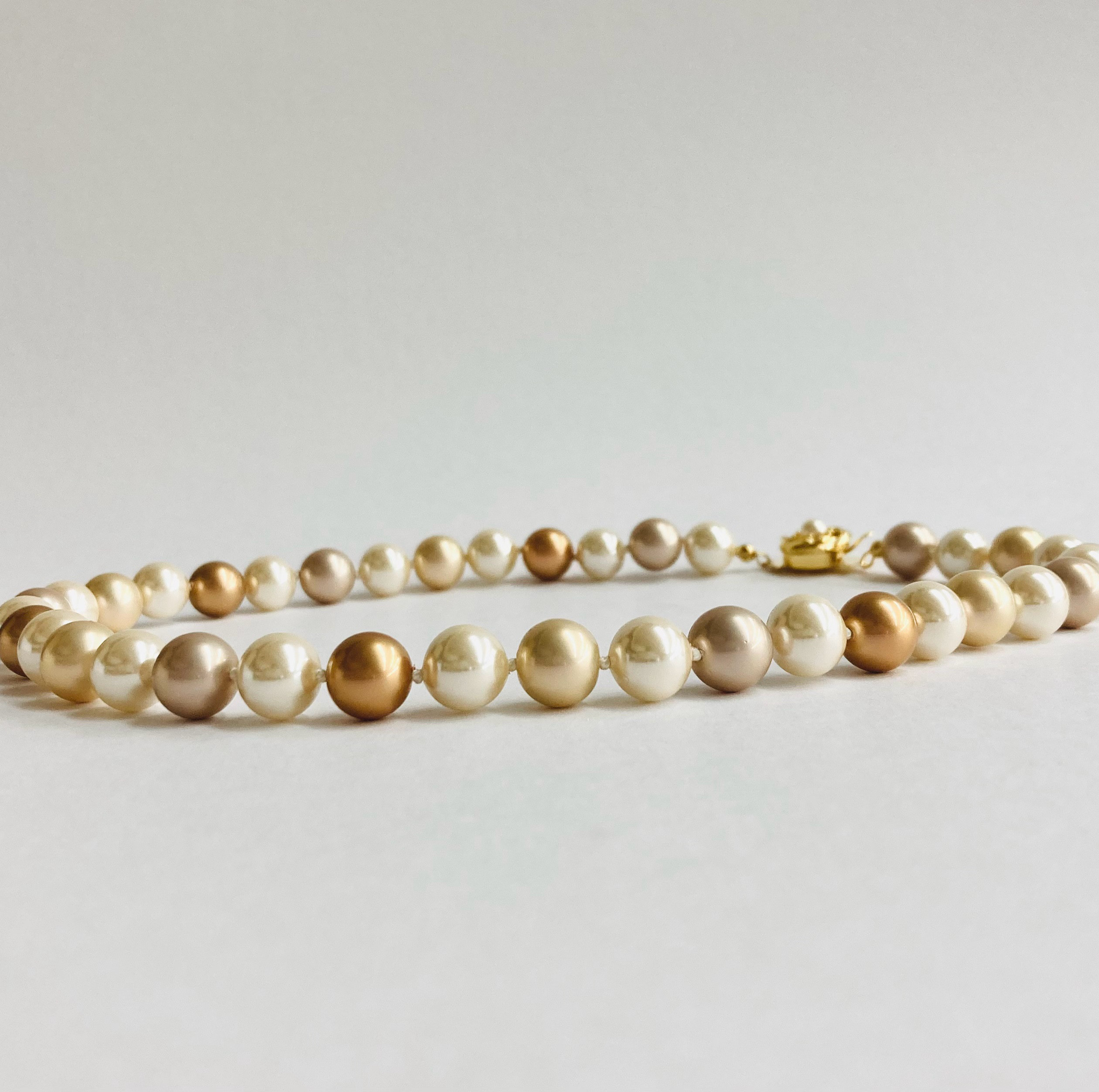 ガラスパールマルチカラーオールノットネックレス/10mm約43cm/ベージュ・ブラウンmix/日本製