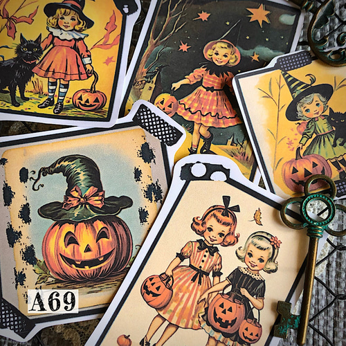 送料無料【A68コラージュ素材】シール ハロウィン ファイル ジャンク