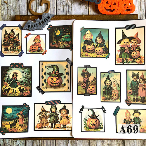 コラージュ素材 コラージュペーパー ジャンクジャーナル素材 ハロウィン 再販×6)ゴシックハロウィン(orange)B＊ジャーナルペーパーセット