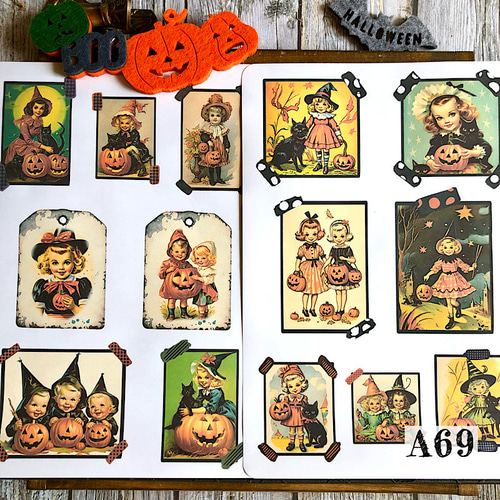 送料無料【A68コラージュ素材】シール ハロウィン ファイル