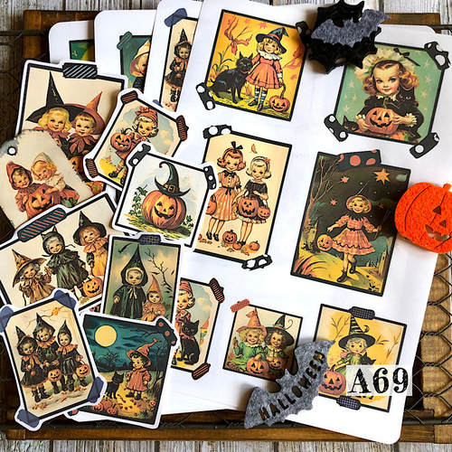 送料無料【A68コラージュ素材】シール ハロウィン ファイル ジャンク