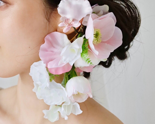 ピンクアネモネのイヤーカフ】】イヤーカフ イヤーフック フラワー