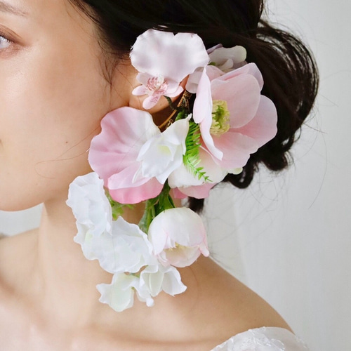 ピンクアネモネのイヤーカフ】】イヤーカフ イヤーフック フラワー