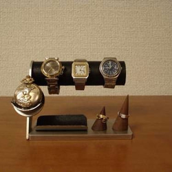 腕時計スタンド　3本掛け腕時計スタンド＆懐中時計、ダブルリングスタンド 2枚目の画像