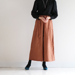 秋冬【テラコッタ】洗えるリネン100%ウエストゴム入りワイドパンツ★ 2枚目の画像