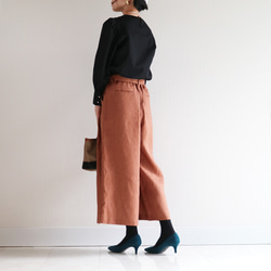 秋冬【テラコッタ】洗えるリネン100%ウエストゴム入りワイドパンツ★ 5枚目の画像