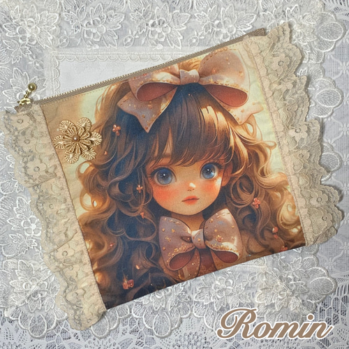 フラットポーチ レア生地女の子柄 両面パネル ポーチ Romin 通販  