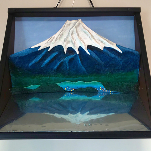 【絵画】作者/作品名不明 山と湖の風景 水彩画(河口湖) （話題の人気 富士山と河口湖 【透明水彩風景画
