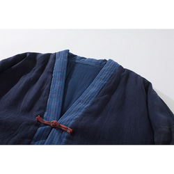 綿麻中綿ジャケット　パーチワーク風リネンジャケット　暖かい中綿トップス　和風羽織りネイビー　フリーサイズL268　 3枚目の画像