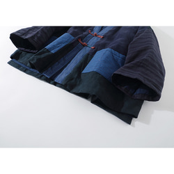 綿麻中綿ジャケット　パーチワーク風リネンジャケット　暖かい中綿トップス　和風羽織りネイビー　フリーサイズL268　 10枚目の画像