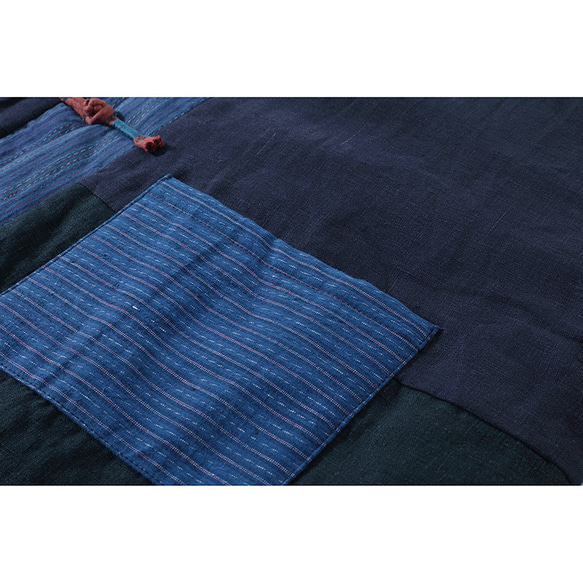 綿麻中綿ジャケット　パーチワーク風リネンジャケット　暖かい中綿トップス　和風羽織りネイビー　フリーサイズL268　 5枚目の画像
