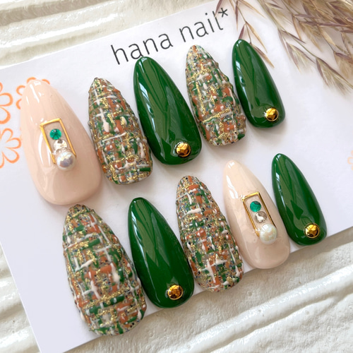 #001 ツイードネイル　ネイルチップ ネイルチップ ツイードネイルチップ #18 ネイルチップ（つけ爪） hana