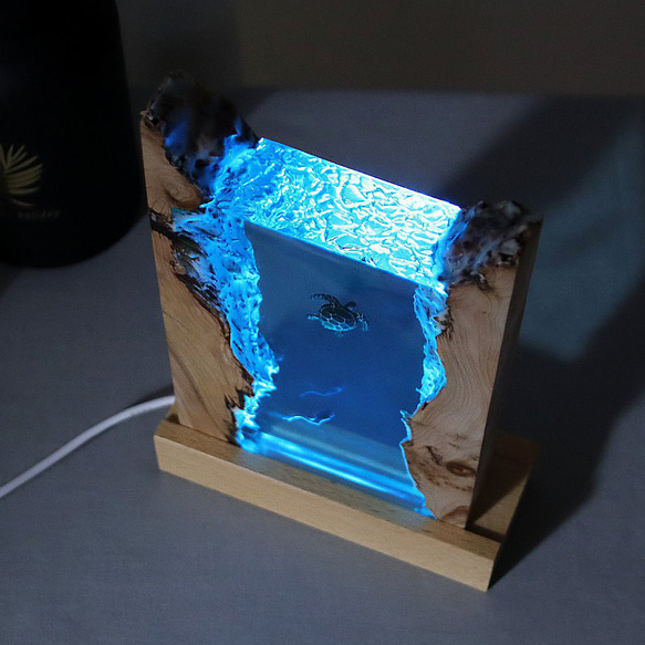 环氧树脂灯resin lamp/深潜水邂逅海龟/微缩景观手工夜灯 第1張的照片