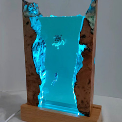 环氧树脂灯resin lamp/深潜水邂逅海龟/微缩景观手工夜灯 第4張的照片