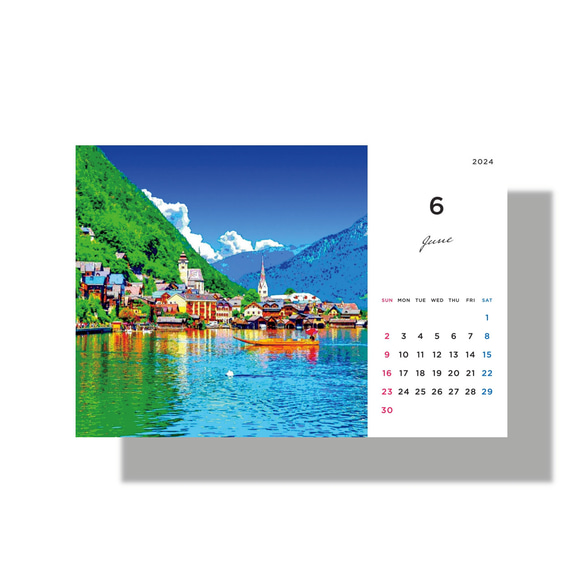 【送料無料】2024年版風景アート卓上カレンダー（はがきサイズ・木製スタンド付き） 7枚目の画像