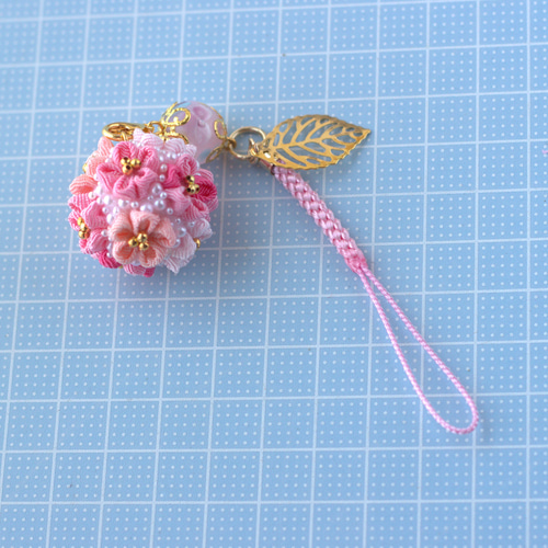 ❁つまみ細工山桜＆とんぼ玉根付けストラップ❁帯飾りキーアクセサリー