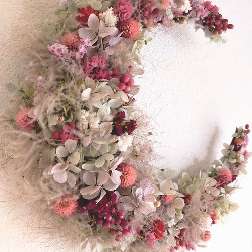 三日月のリース ドライフラワーリース スモークツリー 三日月 1点限り  