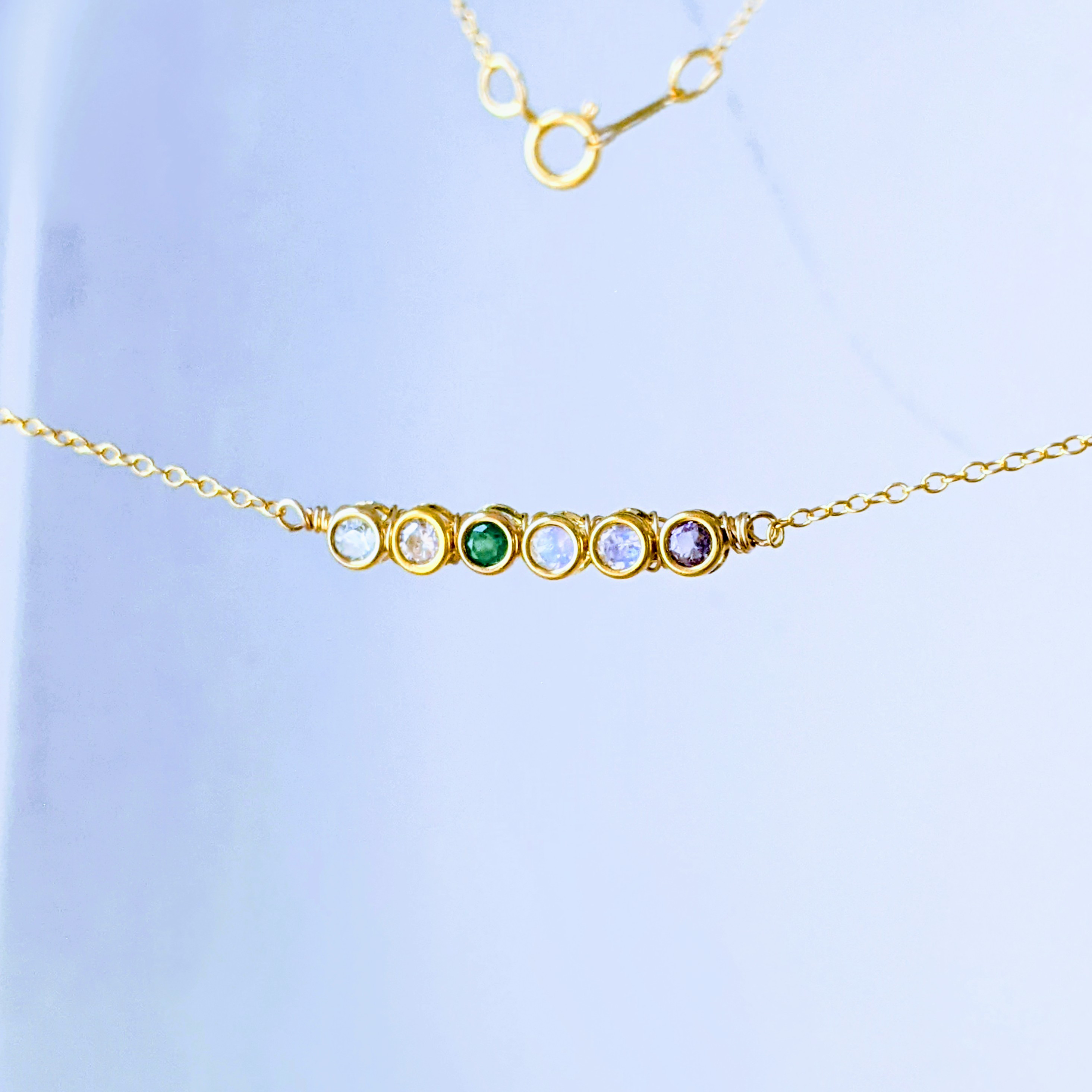 横ver.【6人みんなの誕生石】14KGF/SV925と天然石のネックレス