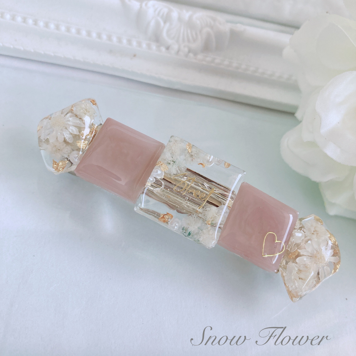 好評 レジン バレッタ 7.2cm長方形 大人可愛いプリンセス かすみ
