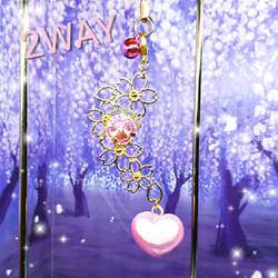 ꫛꫀꪝ✨1点限定❗液体ガラスドーム『K』 水琴鈴 ストラップ 垂れ桜 狐 ピンク 6枚目の画像