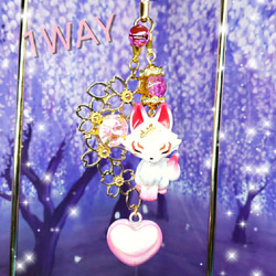 ꫛꫀꪝ✨1点限定❗液体ガラスドーム『K』 水琴鈴 ストラップ 垂れ桜 狐 ピンク 5枚目の画像